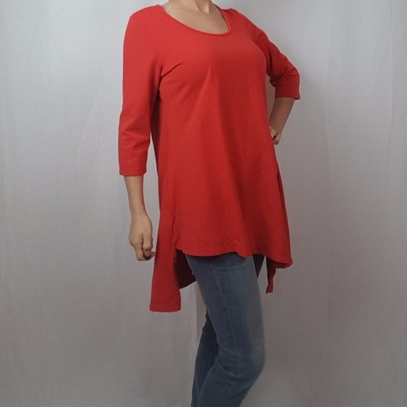 NWT ASYMMETRIC COTTON TUNIC IN RED - Picture 2 of 3